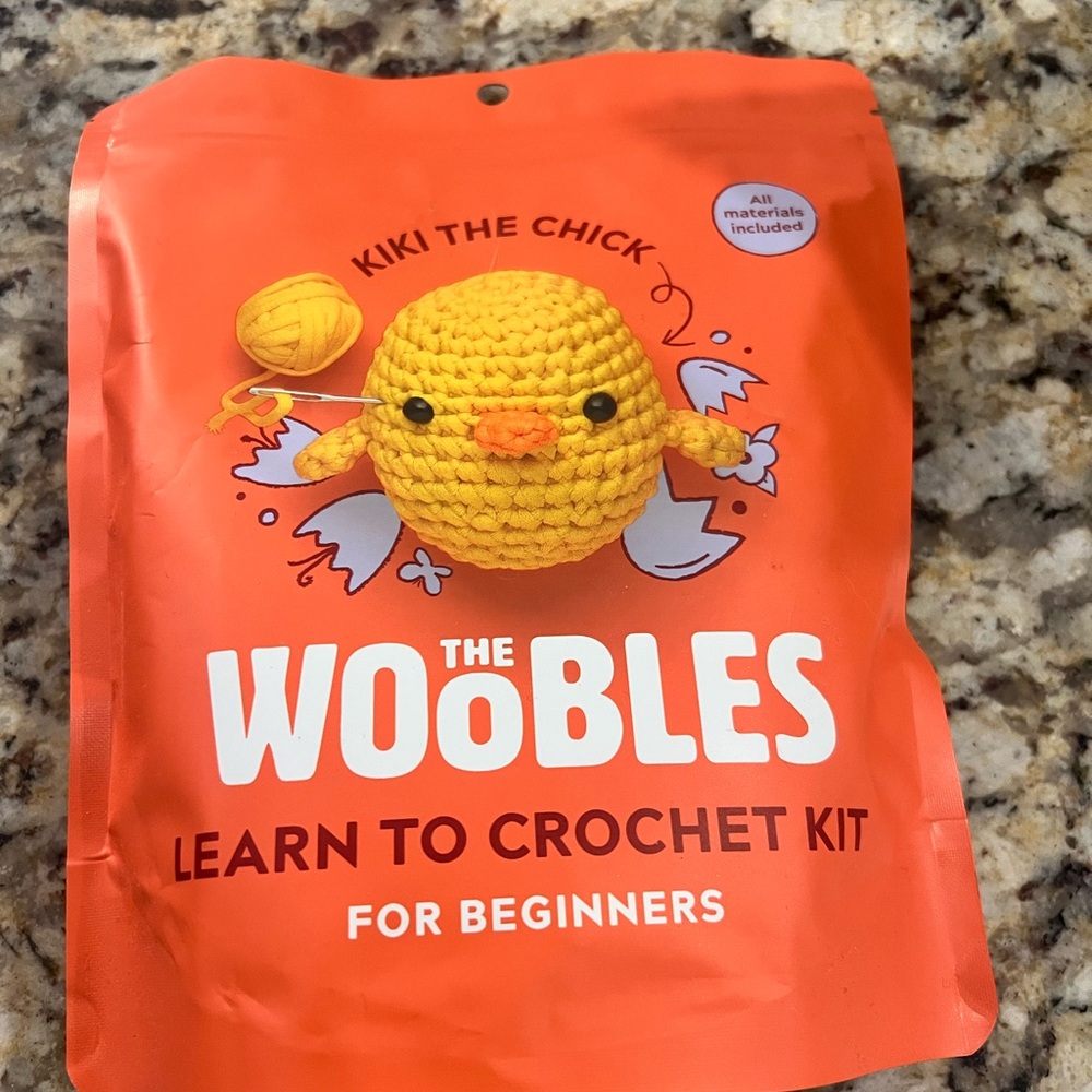Cute and fun Woobles crochet kit featuring Kiki the Chick.